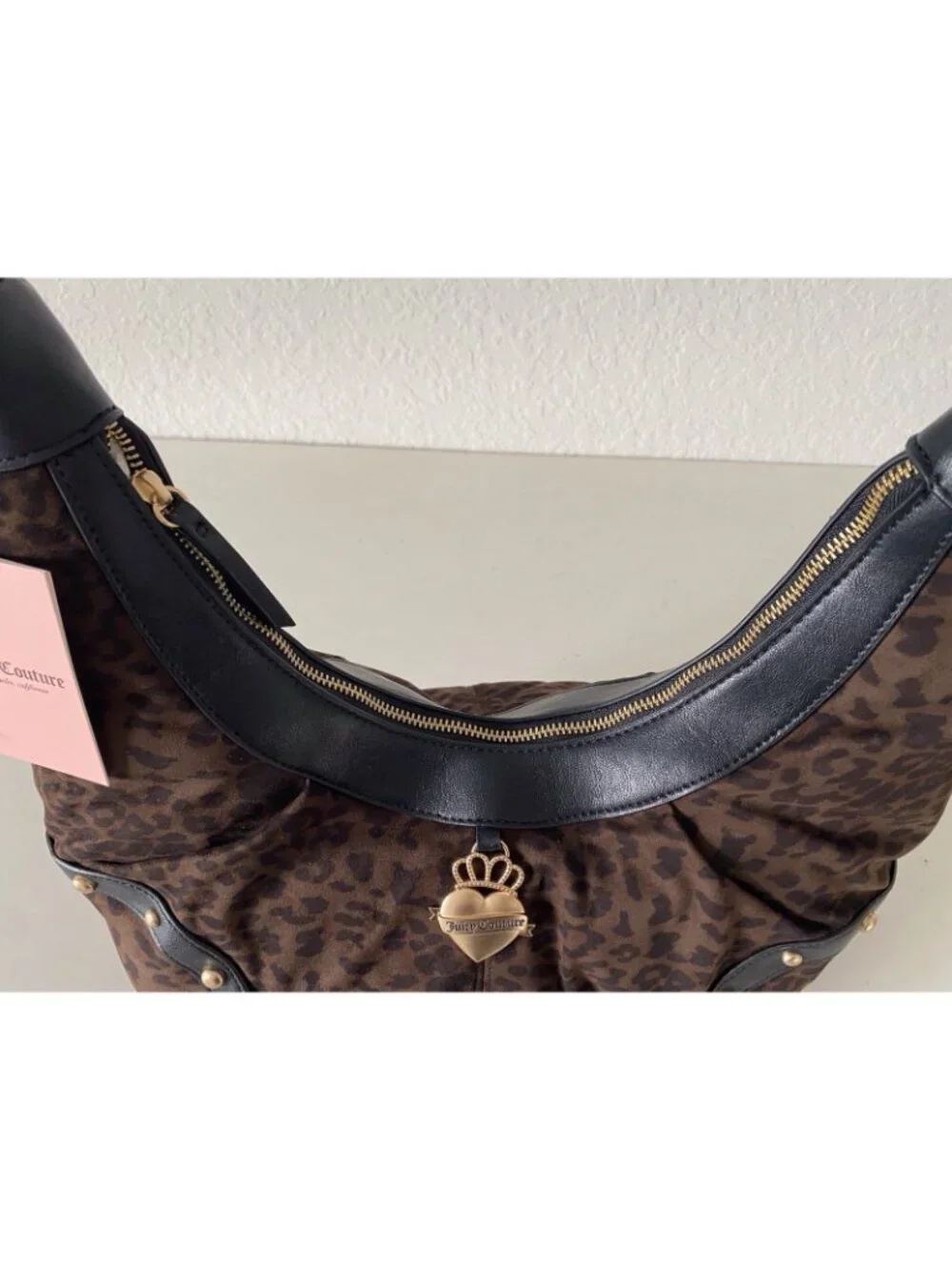 Juicy Couture Retro Glam Hobo Coho Handbag in Chocolate Leopard Animal Print NEW